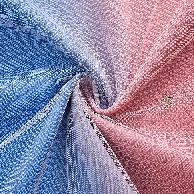XiDi Pink & Rainbow Curtains for Kids & Girl Bedrooms - Blackout, Blue & Green 34x63 Inch Long with Unicorn Wall Decals