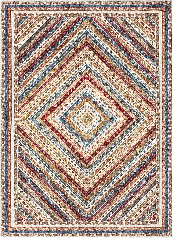 Keen Home Design 5x7 Rug - Machine Washable Area Rug with Non-Slip Backing, Ideal for Living Room, Dining Room, Bedroom - Vintage, Easy Clean, Durable, Low Pile Rug - (5' x 7')
