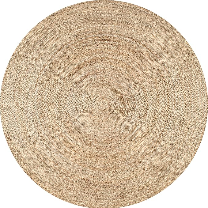 nuLOOM 7 Round Rigo Jute Hand Woven Area Rug, Natural, Solid Farmhouse Design, Natural Fiber, For Bedroom, Living Room, Dining Room, Hallway, Office, Kitchen, Entryway