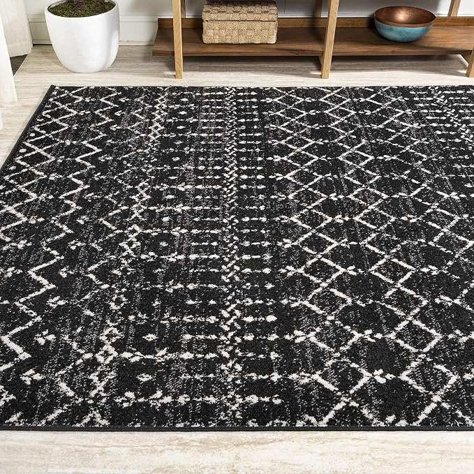 JONATHAN Y Boho Vintage Diamond Black/Ivory Indoor Area Rug 3X5 ft, Moroccan Hype for Living Room, Bedroom, Kitchen, Office, Easy-Cleaning, High Traffic, Pet-Friendly, Non-Shedding (MOH101D-3)