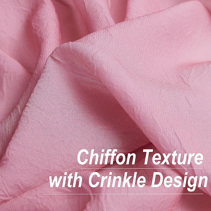 Pink Ombre Chiffon Sheer Curtains for Living Room Bedroom, Gradient Crinkle Semi Voile Curtain Panels for Small Window Light Filtering Window Drapes for Laundry Room Rod Pocket, 2 Panels, 52"Wx54"L