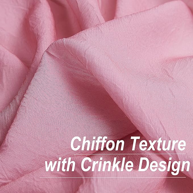 Purainbow Pink Ombre Chiffon Sheer Curtains 90 Inch Long for Living Room Bedroom Decor, Crinkle Gradient Semi Voile Grommet Top Window Curtain Drapes for Girls Room, Garden, Yard, Set of 2 Panels