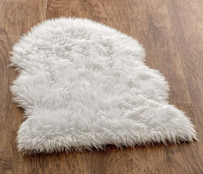 Chanasya Super Soft Faux LongFur Suede Fake Sheepskin for Sofa Couch Stool Vanity Chair Cover Luxurious Fluffy Rug Solid Shaggy Area Rugs for Living Bedroom Floor - Off White 2ftx3ft