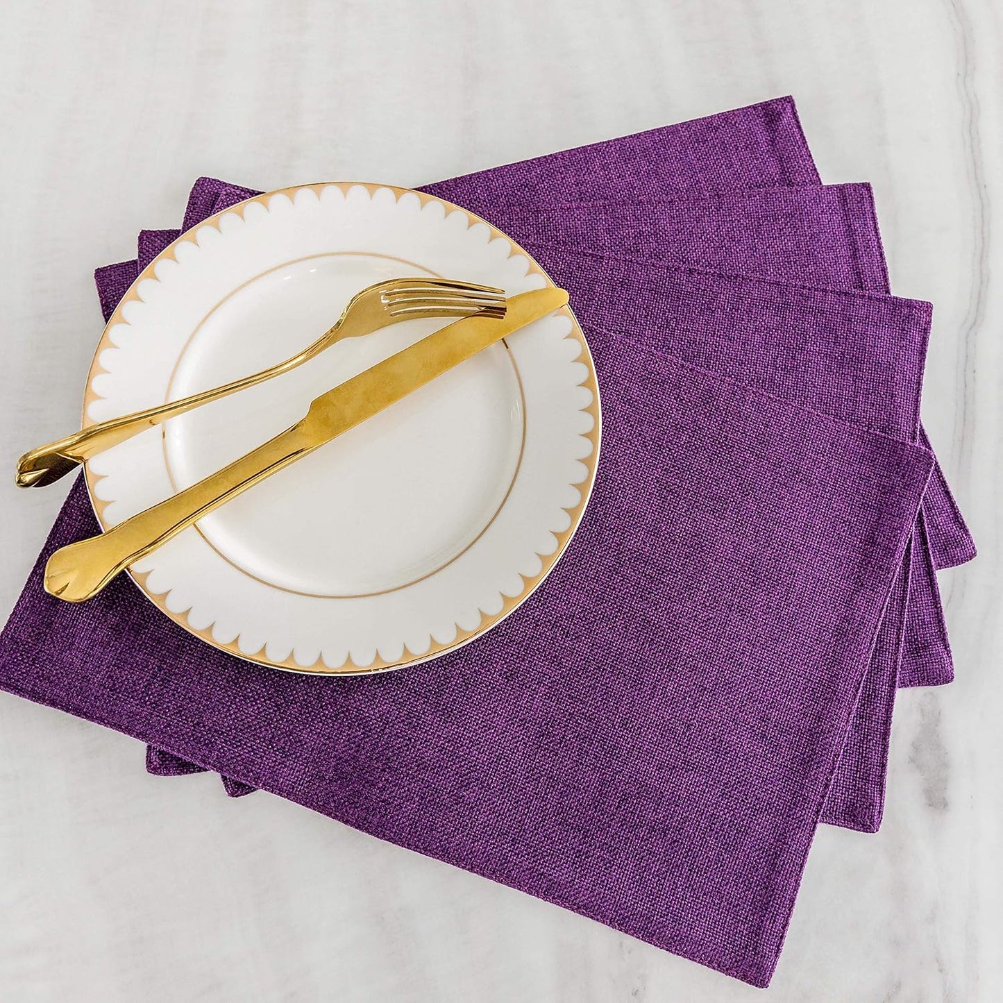 Home Brilliant Placemats Set of 6 Heat Resistant Dining Table Place Mats for Kitchen Table, 13 x 19 inches, Purple