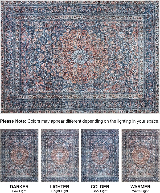 Bloom Rugs Washable Non-Slip 6' x 9' Rug - Multicolor Traditional Medallion Area Rug for Living Room, Bedroom, Dining Room, and Kitchen - Exact Size: 6' x 9'