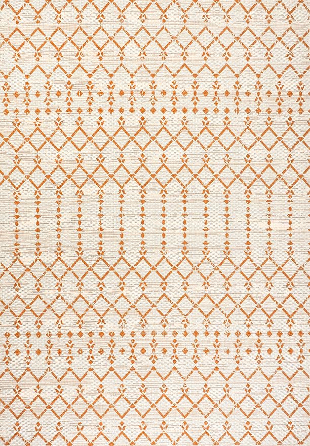 JONATHAN Y Moroccan Geometric Indoor Outdoor Area Rug 5X8 Cream/Orange, Ourika Textured Weave for Backyard, Patio, Porch, Easy-Cleaning, High Traffic, Pet-Friendly, Non-Shedding (SMB108O-5)