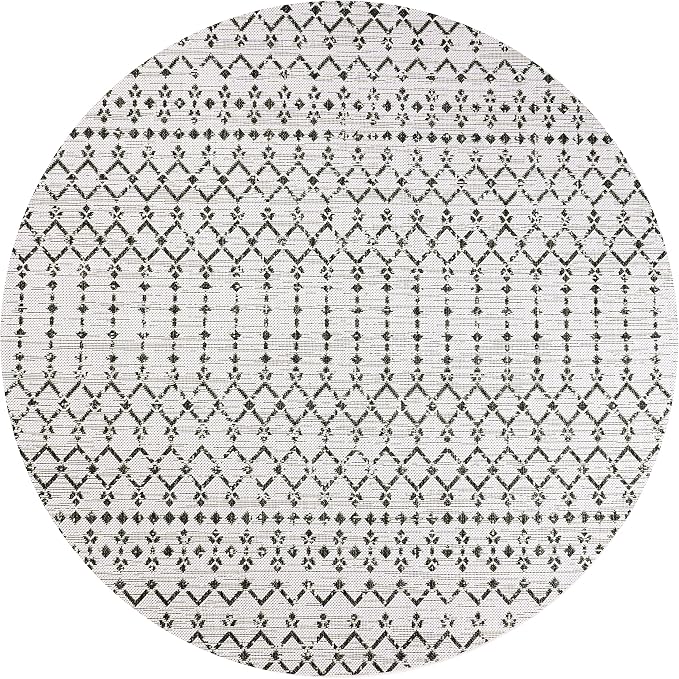JONATHAN Y Moroccan Geometric Indoor Outdoor Round Area Rug 3 Ft Cream/Black, Ourika Textured Weave for Backyard, Patio, Porch, Easy-Cleaning, High Traffic, Pet-Friendly, Non-Shedding (SMB108I-3R)