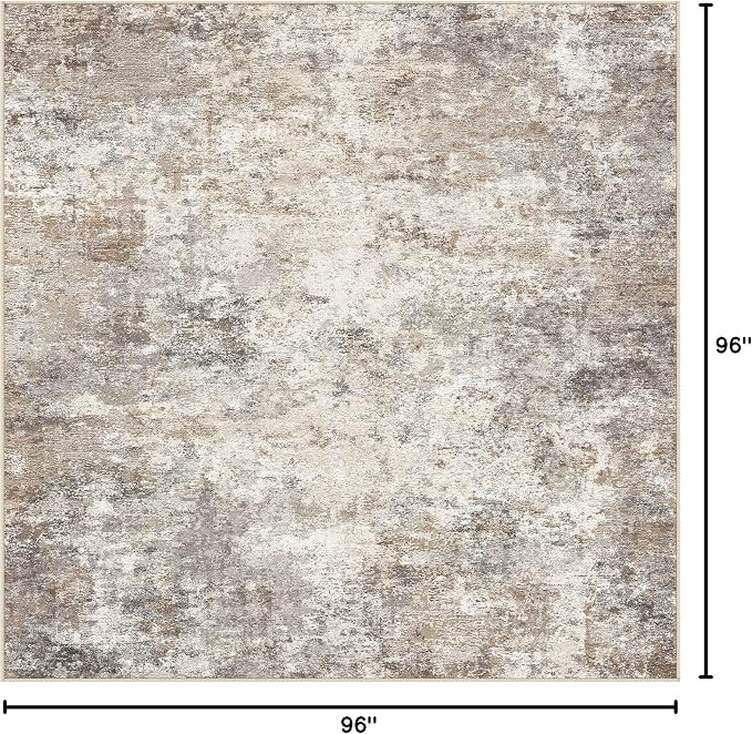 UERMEI Square Area Rugs : Washable 8x8 Neutral Modern Abstract Carpet for Living Room Bedroom - Soft Floor Mat with Non Slip Backing for Kitchen Nursery Dorms Farmhouse Home Decor - Brown Grey