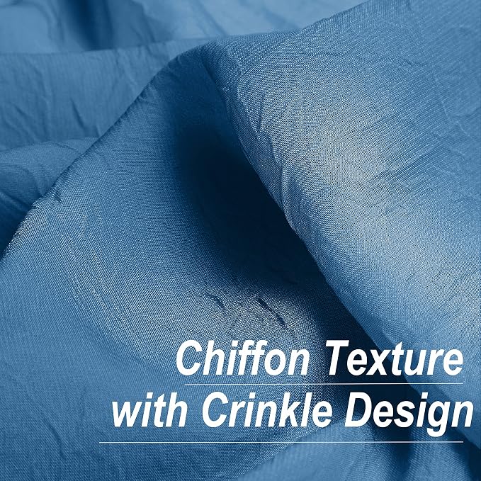 Blue Ombre Chiffon Sheer Curtains for Living Room Bedroom, Gradient Crinkle Semi Voile Curtain Panels for Small Window Light Filtering Window Drapes for Laundry Room Rod Pocket, 2 Panels, 52"Wx54"L