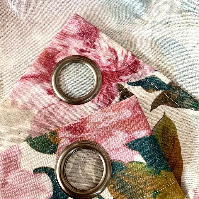 ALIGOGO Pink Vintage Floral Curtains for Living Room 84 Inch Length, French Country Peony Linen Patterned Curtains, Farmhouse Botanical Drapes Semi Blackout Window Curtain Panels, 1 Pair W50 x L84