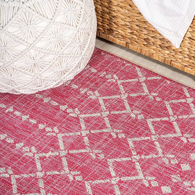 JONATHAN Y Moroccan Geometric Indoor Outdoor Runner Rug 2X10 Fuchsia/Light Gray, Ourika Textured Weave for Backyard, Patio, Porch, Easy-Cleaning, Pet-Friendly, Non-Shedding (SMB108Q-210)