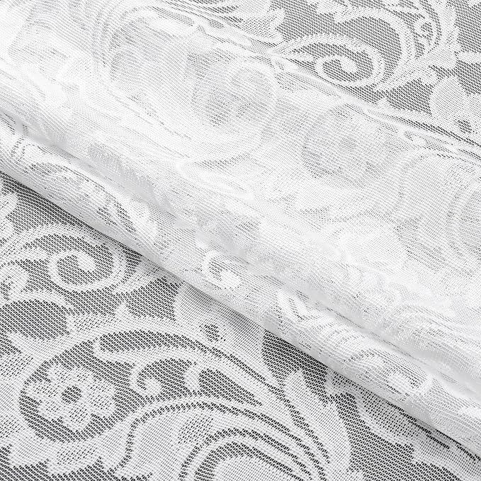 Bujasso White Lace Sheer Curtains 108 inch Vintage Floral Sheer Window Curtain Panels for Living Room Bedroom Luxury Light Filtering White Drapes Window Treatment Sets Grommet Top 54" Wx108 Lx2