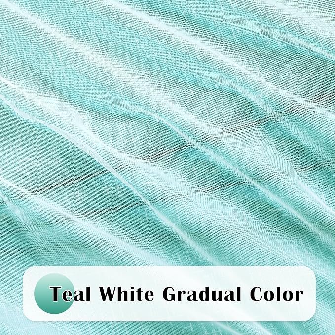 Ombre 100% Blackout Curtains 84 Inches Long 2 Panels for Bedroom Living Room Teal and White Double Layer Sheer Overlay Mix & Match Grommet Thermal Soundproof Drapes with Tiebacks, 52x84