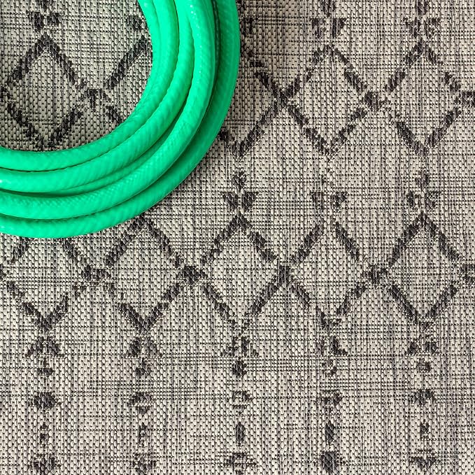 JONATHAN Y Moroccan Geometric Indoor Outdoor Runner Rug 2X14 Light Gray/Black, Ourika Textured Weave for Backyard, Patio, Porch, Easy-Cleaning, High Traffic Pet-Friendly, Non-Shedding SMB108E-214