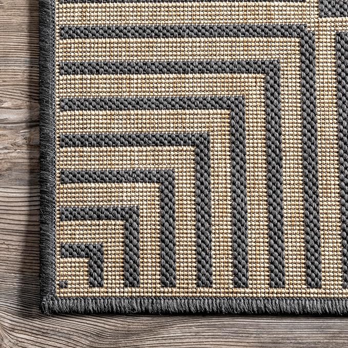 Nuloom Asha Dark Grey/Ivory, 4' x 6', Casual, Striped Border, Soft and Cozy, High Traffic, Stain Resistant, Easy Clean, Durable Area Rug for Indoor/Outdoor Patio, Deck, Porch, Garden, Courtyard