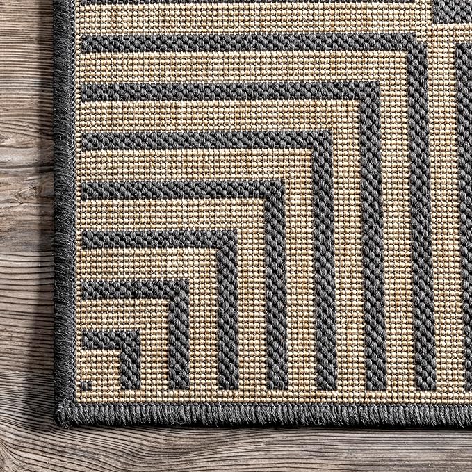 Nuloom Asha Dark Grey/Ivory, 2' x 3', Casual, Striped Border, Soft and Cozy, High Traffic, Stain Resistant, Easy Clean, Durable Area Rug for Indoor/Outdoor Patio, Deck, Porch, Garden, Courtyard