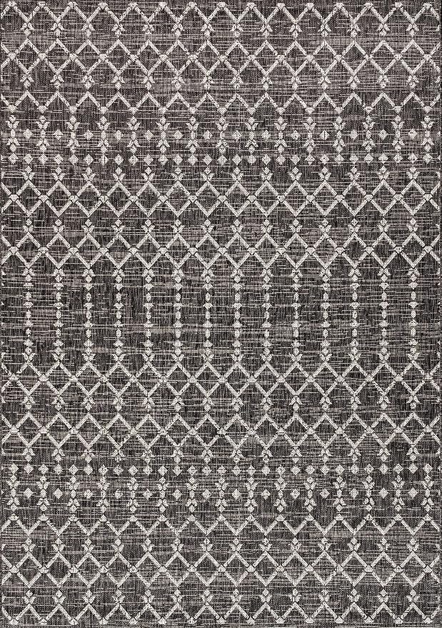 JONATHAN Y Moroccan Geometric Indoor Outdoor Area Rug 10X14 Black/Gray, Ourika Textured Weave for Backyard, Patio, Porch, Easy-Cleaning, High Traffic, Pet-Friendly, Non-Shedding (SMB108F-14)