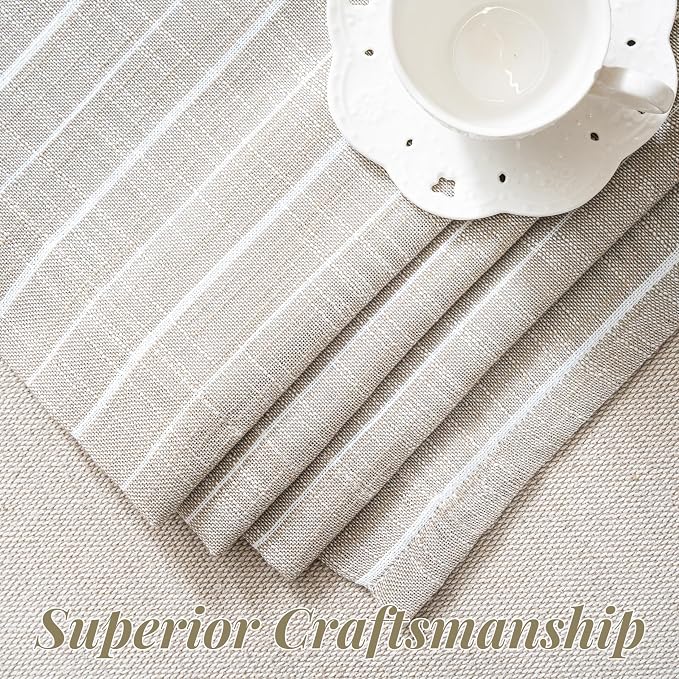 DriftAway Stripe Blackout Linen Curtain Valance Double Layer Farmhouse Country Rustic Hygge Stripe Yarn Dyed Woven Thermal Insulated Rod Pocket Valance W52 x L18 Beige