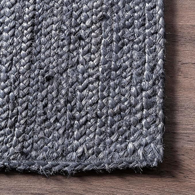 nuLOOM 10x14 Rigo Jute Hand Woven Area Rug, Navy, Solid Farmhouse Design, Natural Fiber, For Bedroom, Living Room, Dining Room, Hallway, Office, Kitchen, Entryway
