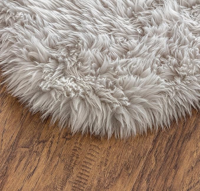 Chanasya Super Soft Faux LongFur Suede Fake Sheepskin for Sofa Couch Stool Vanity Chair Cover Luxurious Fluffy Rug Solid Shaggy Area Rugs for Living Bedroom Floor - Gray 2ftx3ft