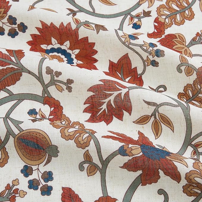 Vision Home Red Floral Pinch Pleat Light Filtering Curtains, Linen Pleated Lined Cottage Drapes Back Tab Hooks for Living Room Bedroom, Vine Botanical Jacobean Print Panels 40x102 Inch Set of 2