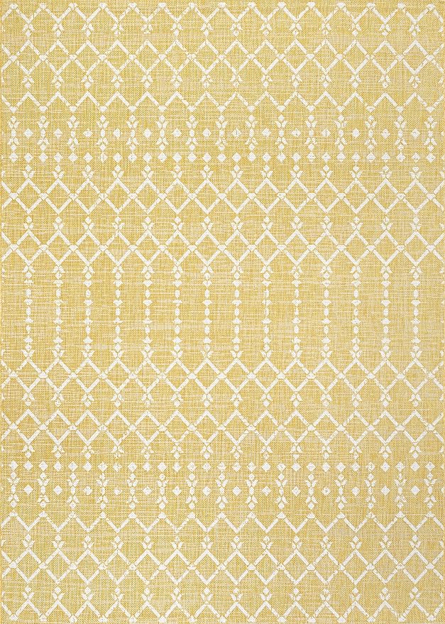 JONATHAN Y Moroccan Geometric Indoor Outdoor Area Rug 4X6 Yellow/Cream, Ourika Textured Weave for Backyard, Patio, Porch, Easy-Cleaning, High Traffic, Pet-Friendly, Non-Shedding (SMB108G-4)