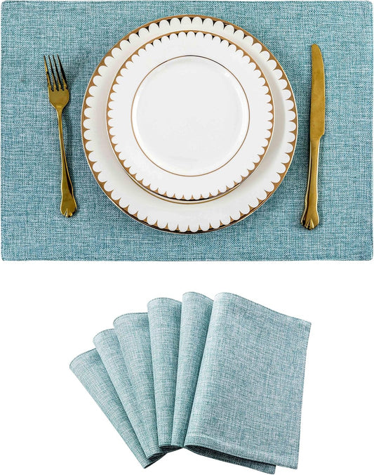 Home Brilliant Placemats Set of 6 Heat Resistant Dining Table Place Mats for Kitchen Table Party Decoration, 13 x 19 inches, Teal