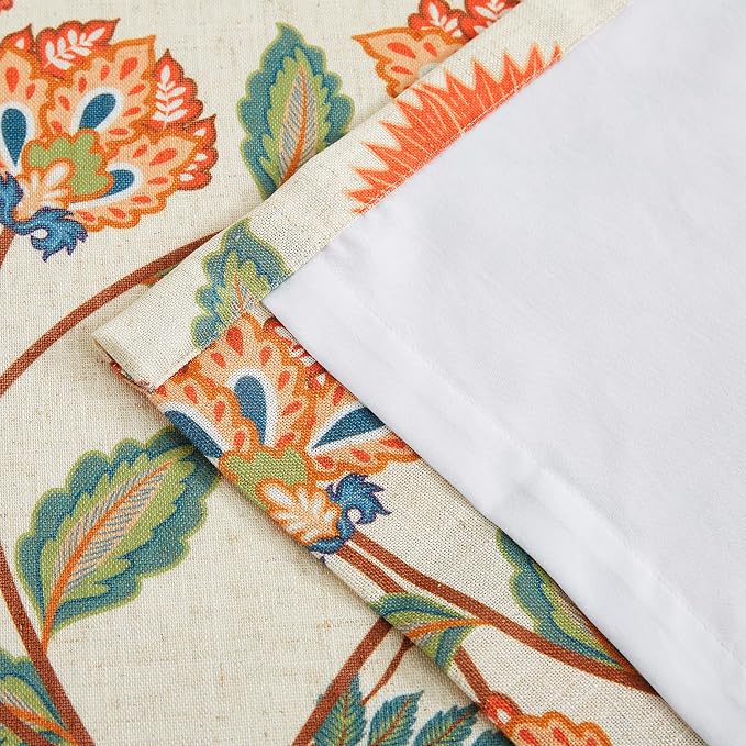 Vision Home Spice Red Floral Pinch Pleat Light Filtering Curtains Panels, Linen Window Drapes with Microfiber Liner & Back Tab Hooks for Living Room Bedroom, Vintage Jacobean Print 40" Wx102 Lx2