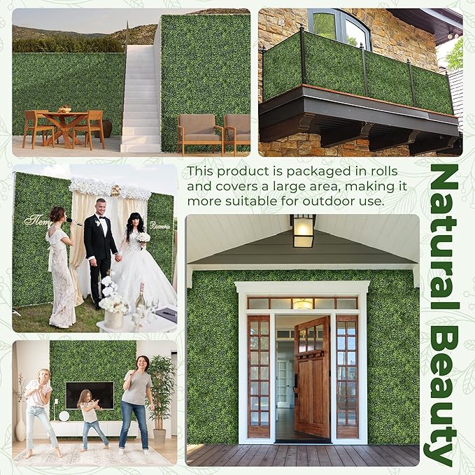 Artificial Boxwood Backdrop Roll: 96"x120" (80 sqft) UV-Anti Greenery Faux Grass Hedge for Indoor Outdoor Green Wall Decor, Patio Privacy Screen, Garden Fence Covering