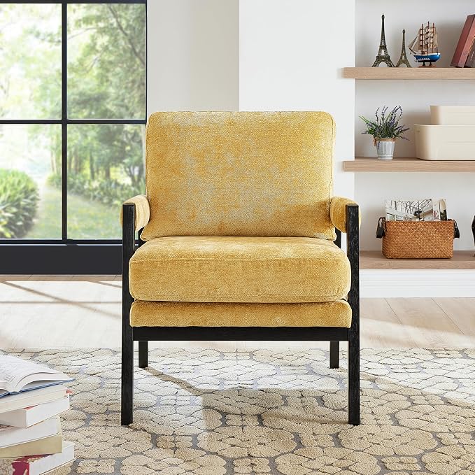 Roundhill Furniture Kelly Mid-Century Modern Chenille Upholstered Accent Armchair, Yellow