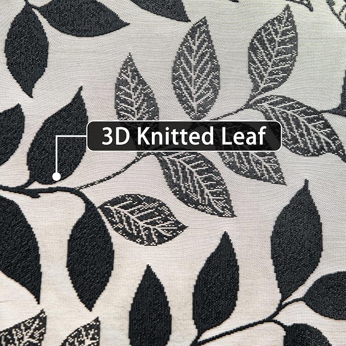 Treatmentex Black Lace Sheer Curtains for Bedroom Living Room 95 Inch Length Light Filtering Leaf Knitted Semi Sheer Window Curtains Elegant French Lace Curtains 54" w Pocket 8ft