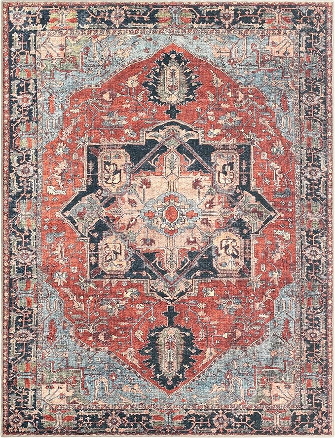 Keen Home Design 5x7 Rug - Machine Washable Area Rug with Non-Slip Backing, Ideal for Living Room, Dining Room, Bedroom - Vintage, Easy Clean, Durable, Low Pile Rug - (5' x 7')