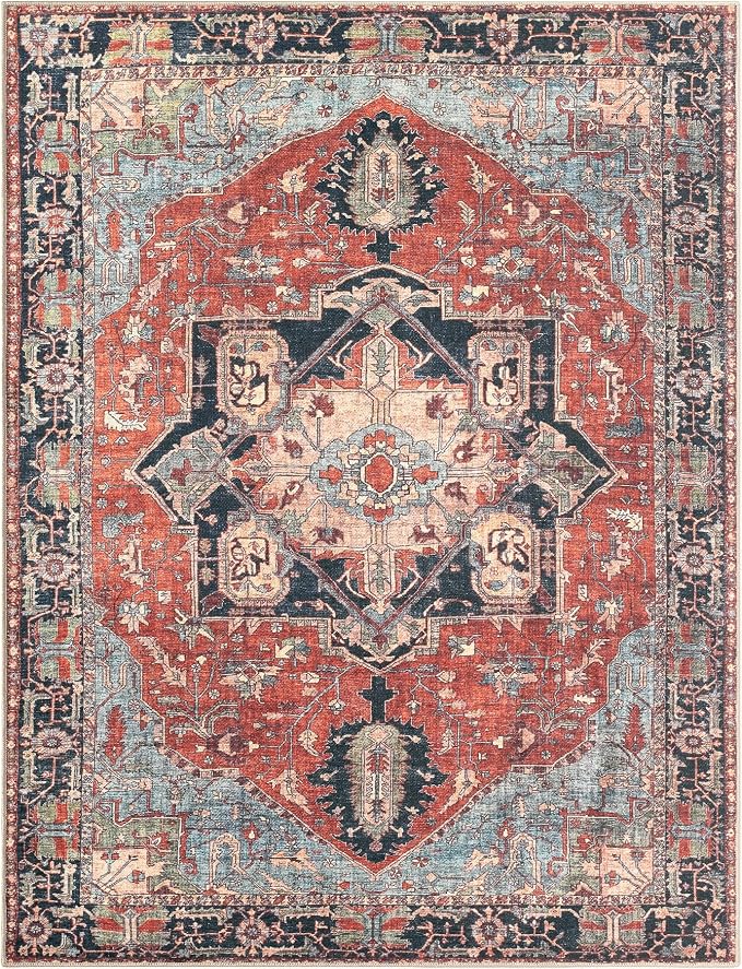Keen Home Design 48"x72" Rug - Machine Washable Area Rug with Non-Slip Backing, Ideal for Living Room, Dining Room, Bedroom - Vintage, Easy Clean, Durable, Low Pile Rug - (4' x 6')