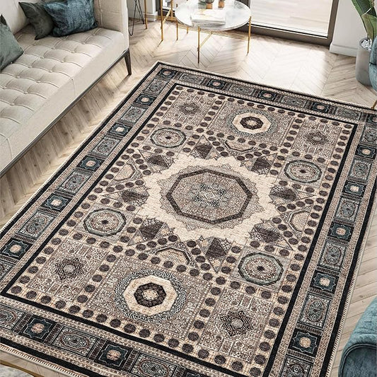 Keen Home Design 48"x72" Rug - Machine Washable Area Rug with Non-Slip Backing, Ideal for Living Room, Dining Room, Bedroom - Vintage, Easy Clean, Durable, Low Pile Rug - (4' x 6')