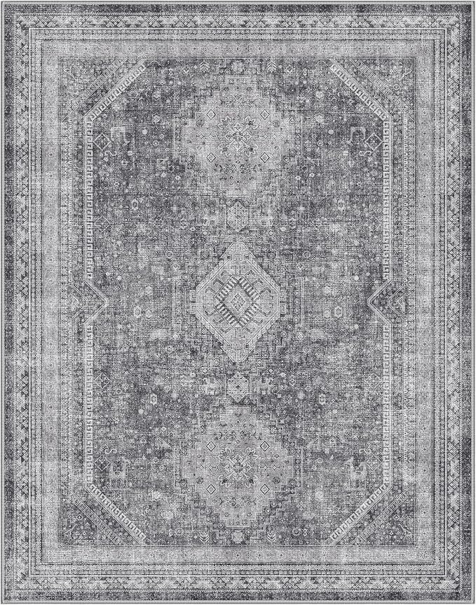 GENIMO 8x10 Area Rugs for Living Room, Machine Washable Non Slip Rugs, Low Pile Lightweight Print Rug for Bedroom, Dining Room, Home Office, Vintage Grey
