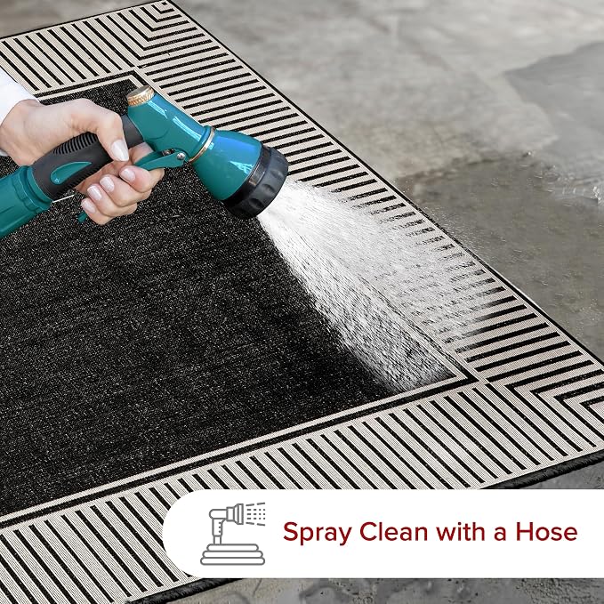 Nuloom Asha Black/Ivory, 5' x 8', Casual, Striped Border, Soft and Cozy, High Traffic, Stain Resistant, Easy Clean, Durable Area Rug for Indoor/Outdoor Patio, Deck, Porch, Garden, Courtyard