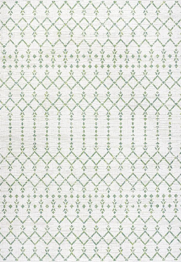 JONATHAN Y Moroccan Geometric Indoor Outdoor Area Rug 8X10 Green/Ivory, Ourika Textured Weave for Backyard, Patio, Porch, Easy-Cleaning, High Traffic, Pet-Friendly, Non-Shedding (SMB108R-8)