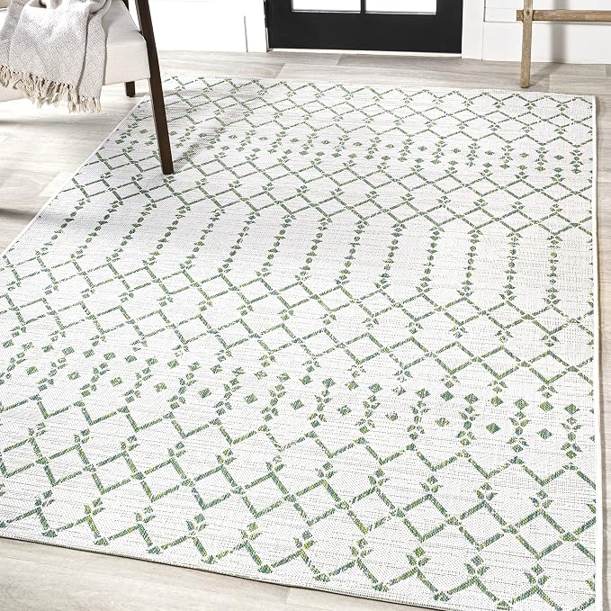 JONATHAN Y Moroccan Geometric Indoor Outdoor Area Rug 8X10 Green/Ivory, Ourika Textured Weave for Backyard, Patio, Porch, Easy-Cleaning, High Traffic, Pet-Friendly, Non-Shedding (SMB108R-8)
