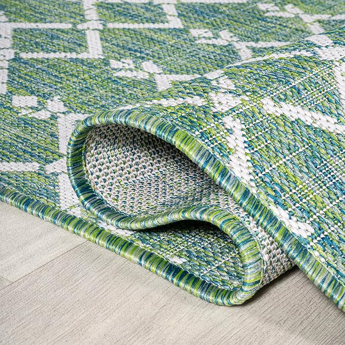 JONATHAN Y Moroccan Geometric Indoor Outdoor Area Rug 8X10 Green/Cream, Ourika Textured Weave for Backyard, Patio, Porch, Easy-Cleaning, High Traffic, Pet-Friendly, Non-Shedding (SMB108L-8)