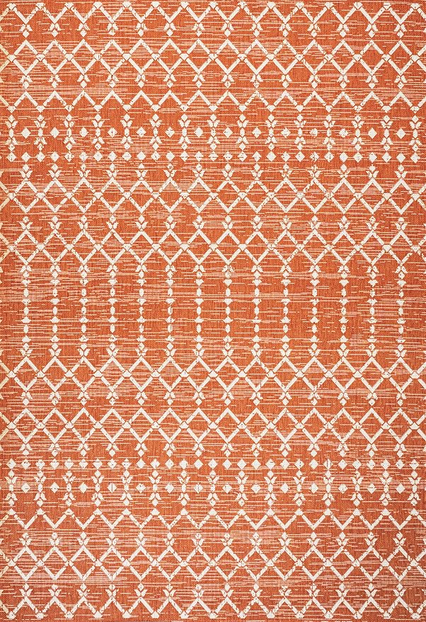 JONATHAN Y Moroccan Geometric Indoor Outdoor Area Rug 9X12 Orange/Cream, Ourika Textured Weave for Backyard, Patio, Porch, Easy-Cleaning, High Traffic, Pet-Friendly, Non-Shedding (SMB108P-9)
