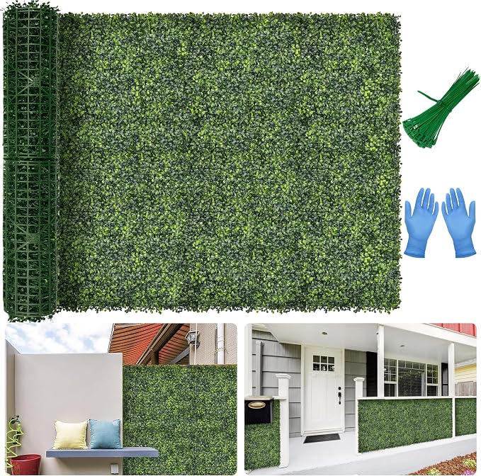 Artificial 48x120 in (40 Sqft) Boxwood Grass Wall Backdrop Roll | UV-Anti Greenery Faux Ivy Hedge Leaf Panels, Privacy Screen, Indoor/Outdoor Green Wall Decor, Patio/Garden Fence Covering