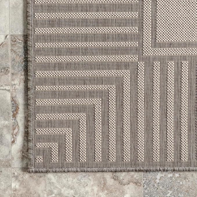 Nuloom Asha Light Grey/Ivory, 2' x 8', Casual, Striped Border, Soft and Cozy, High Traffic, Easy Clean, Durable Runner for Indoor/Outdoor Patio, Deck, Porch, Garden, Courtyard