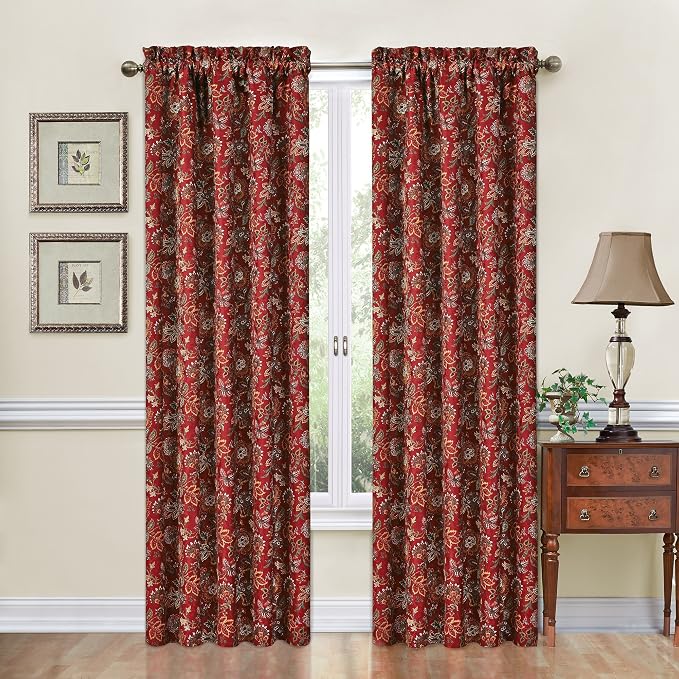 Waverly Navarra Crimson Window Panel - 100% Polyester Jacquard - 52" X 84"