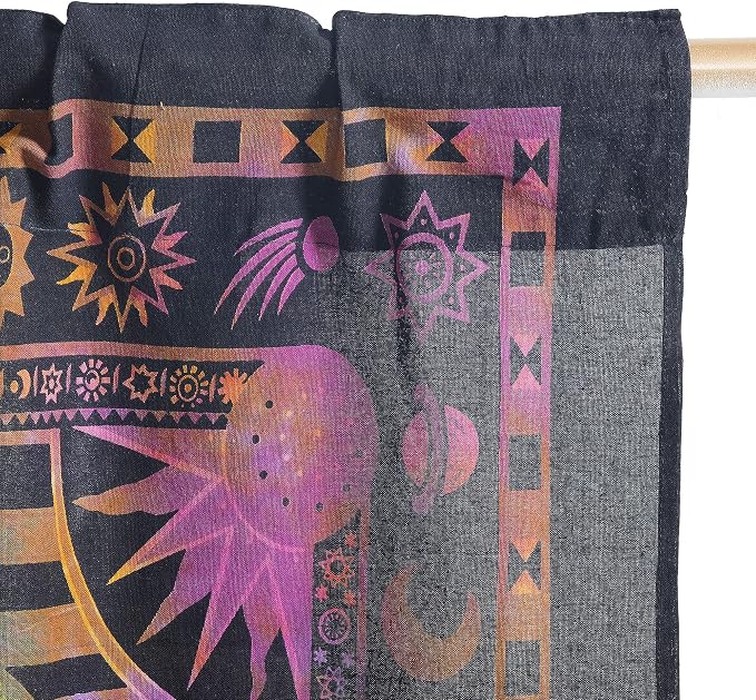 Popular Handicrafts Indian Burning Sun Hippie Mandala Kitchen Window Curtains - Gypsy Tye Dye Bohemian Sun Moon Beautiful Drapery Bedroom Living Room Balcony Valance Panels Purple