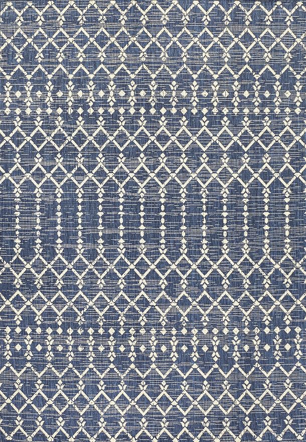 JONATHAN Y Moroccan Geometric Indoor Outdoor Area Rug 6X9 Navy/Beige, Ourika Textured Weave for Backyard, Patio, Porch, Easy-Cleaning, High Traffic, Pet-Friendly, Non-Shedding (SMB108K-6)