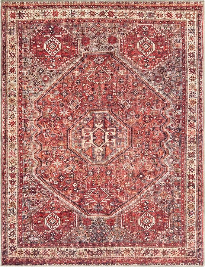 Keen Home Design 5x7 Rug - Machine Washable Area Rug with Non-Slip Backing, Ideal for Living Room, Dining Room, Bedroom - Vintage, Easy Clean, Durable, Low Pile Rug - (5' x 7')