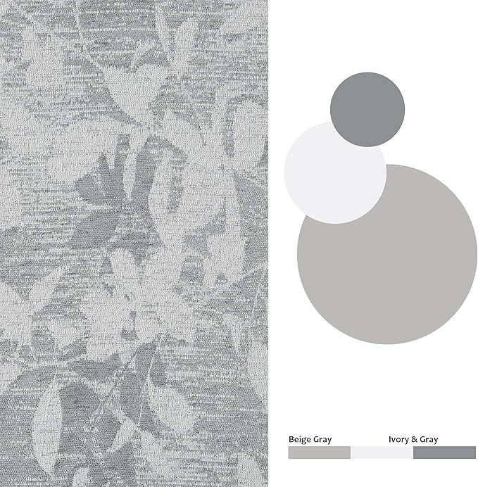 Randll Pinch Pleat90% Blackout Curtain Floral Jacquard Thermal Insulated Drape for Living Room Bedroom 63 Inch Long Gray Leaf Printed Botanical Pattern Back Tab Window Treatment Set,40"x63",2 Panels