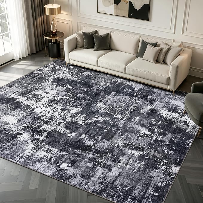 Sasttie 6x9 Soft Area Rug for Living Room, Modern Abstract Washable Carpet for Bedroom, with Non-Slip Backing, Black and White