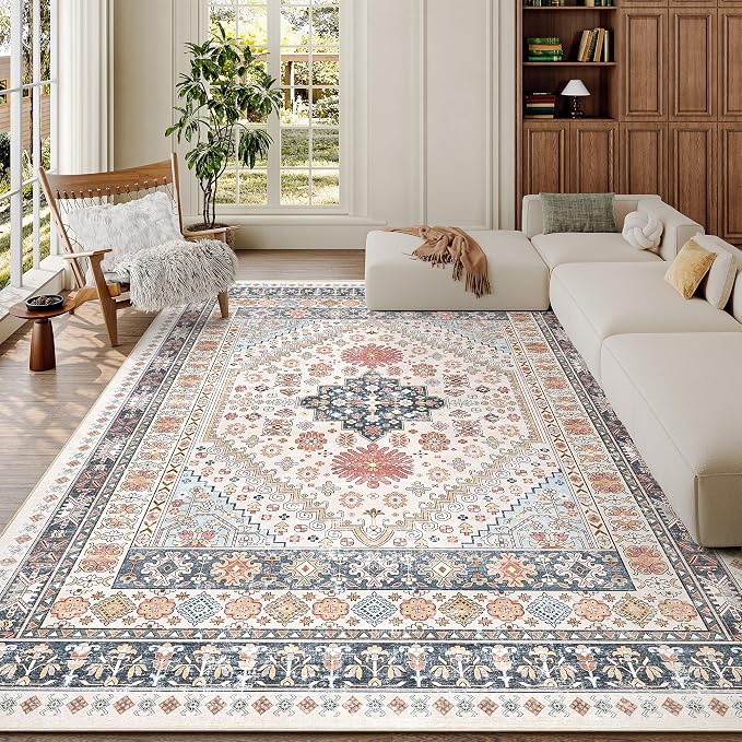 zesthome 6x9 Area Rug, Super Soft Washable Rugs for Living Room, Non-Slip Stain Resistant Vintage Rugs, Ultra-Thin Large Area Rugs (Multi,6'x9')
