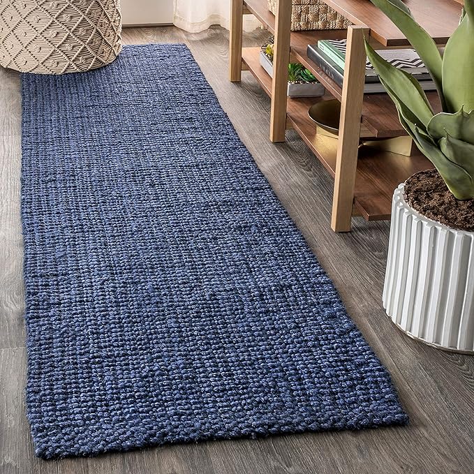 JONATHAN Y Pata Hand Woven Chunky Jute Navy Runner Rug, 2x10, Bohemian, Rustic, Cottage, Easy-Cleaning for Living Room, Bedroom, Kitchen, Non-Shedding (NRF102D-210)